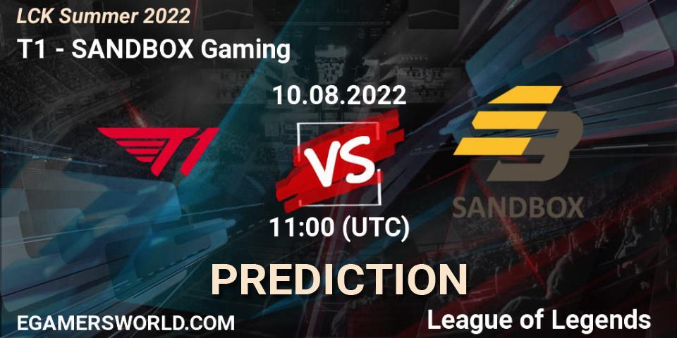 T1 - SANDBOX Gaming: прогноз. 10.08.22, LoL, LCK Summer 2022