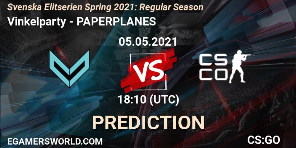 Vinkelparty - PAPERPLANES: прогноз. 06.05.2021 at 18:10, Counter-Strike (CS2), Svenska Elitserien Spring 2021: Regular Season