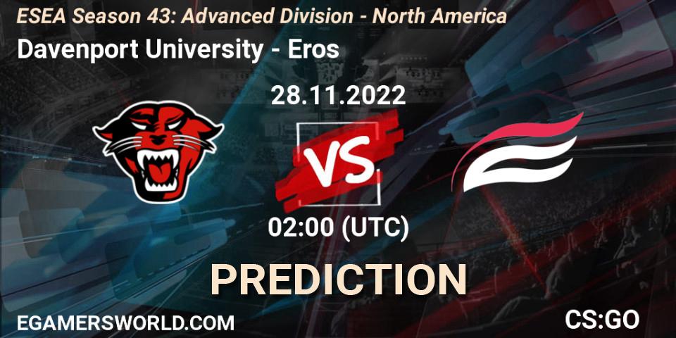 Davenport University - Eros: прогноз. 28.11.22, CS2 (CS:GO), ESEA Season 43: Advanced Division - North America
