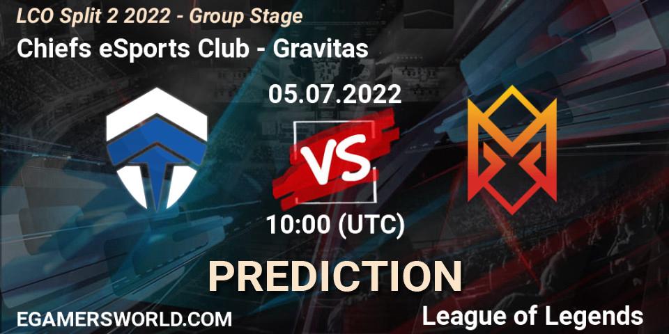 Chiefs eSports Club - Gravitas: прогноз. 05.07.2022 at 10:00, LoL, LCO Split 2 2022 - Group Stage