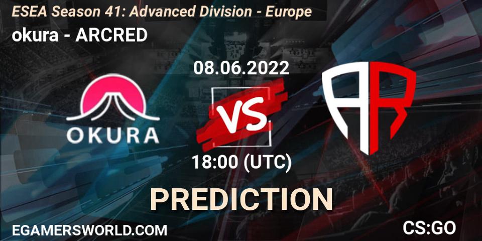 okura - ARCRED: прогноз. 08.06.2022 at 18:00, Counter-Strike (CS2), ESEA Season 41: Advanced Division - Europe