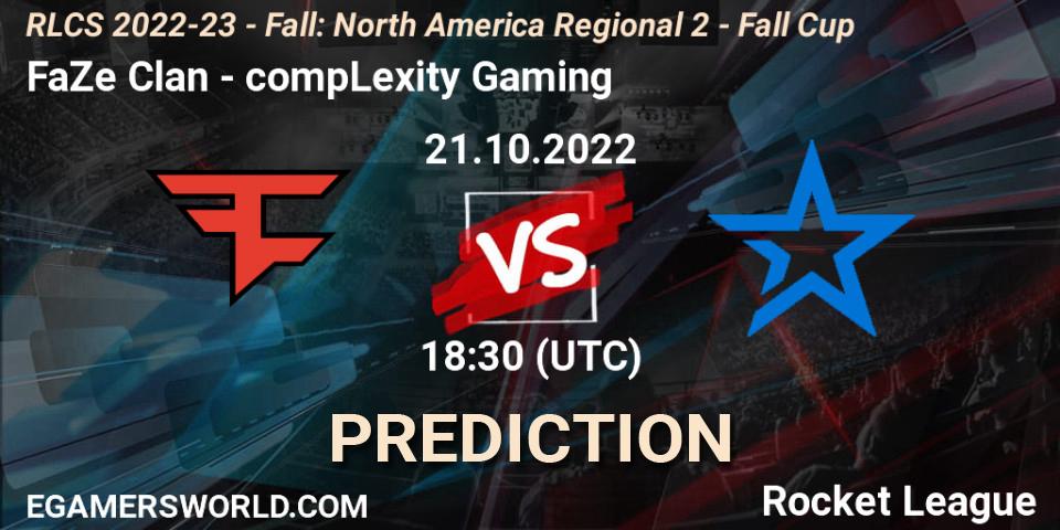 FaZe Clan - compLexity Gaming: прогноз. 21.10.2022 at 18:30, Rocket League, RLCS 2022-23 - Fall: North America Regional 2 - Fall Cup