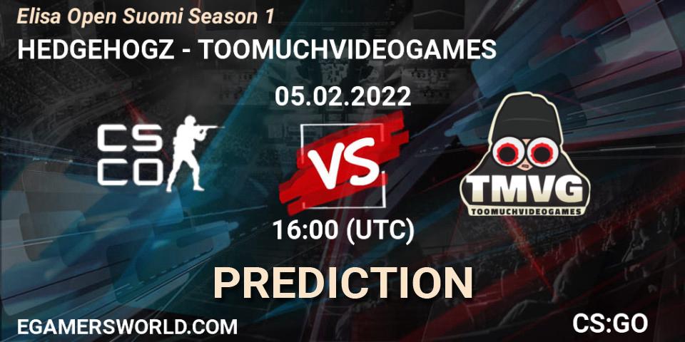 HEDGEHOGZ - TOOMUCHVIDEOGAMES: прогноз. 05.02.2022 at 16:00, Counter-Strike (CS2), Elisa Open Suomi Season 1