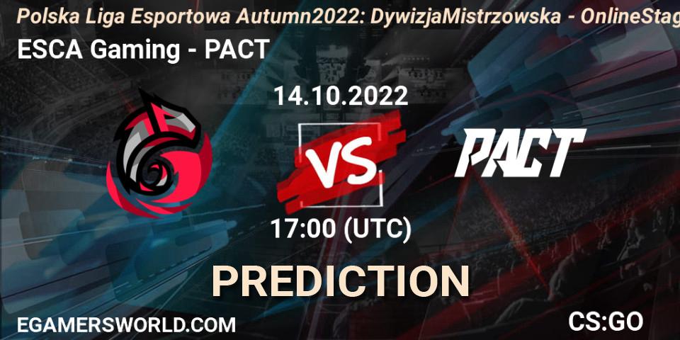 ESCA Gaming - PACT: прогноз. 14.10.22, CS2 (CS:GO), Polska Liga Esportowa Autumn 2022: Dywizja Mistrzowska - Online Stage