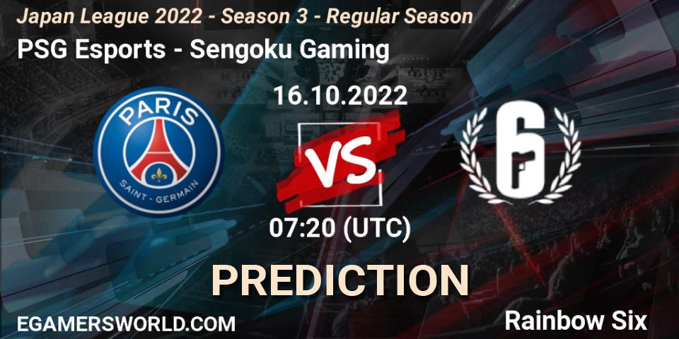 PSG Esports - Sengoku Gaming: прогноз. 16.10.2022 at 07:20, Rainbow Six, Japan League 2022 - Season 3 - Regular Season
