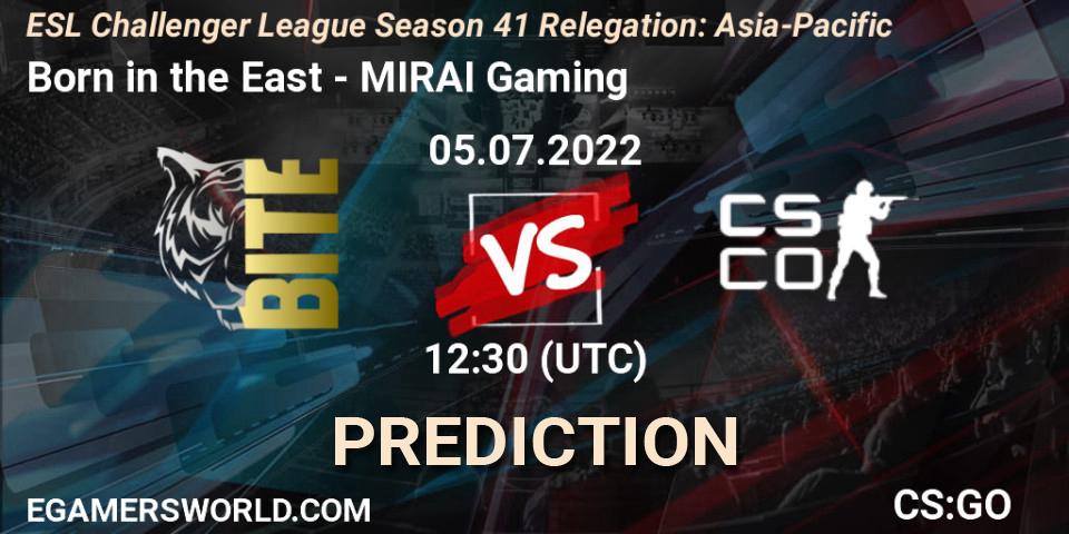 Born in the East - MIRAI Gaming: прогноз. 05.07.2022 at 12:30, Counter-Strike (CS2), ESL Challenger League Season 41 Relegation: Asia-Pacific