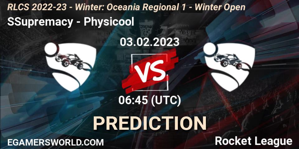 SSupremacy - Physicool: прогноз. 03.02.2023 at 06:45, Rocket League, RLCS 2022-23 - Winter: Oceania Regional 1 - Winter Open
