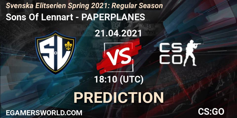 Sons Of Lennart - PAPERPLANES: прогноз. 21.04.2021 at 18:10, Counter-Strike (CS2), Svenska Elitserien Spring 2021: Regular Season