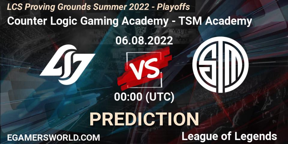 Counter Logic Gaming Academy - TSM Academy: прогноз. 06.08.2022 at 00:00, LoL, LCS Proving Grounds Summer 2022 - Playoffs