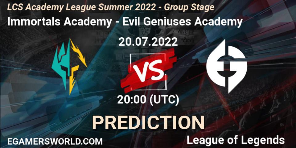 Immortals Academy - Evil Geniuses Academy: прогноз. 20.07.2022 at 20:00, LoL, LCS Academy League Summer 2022 - Group Stage