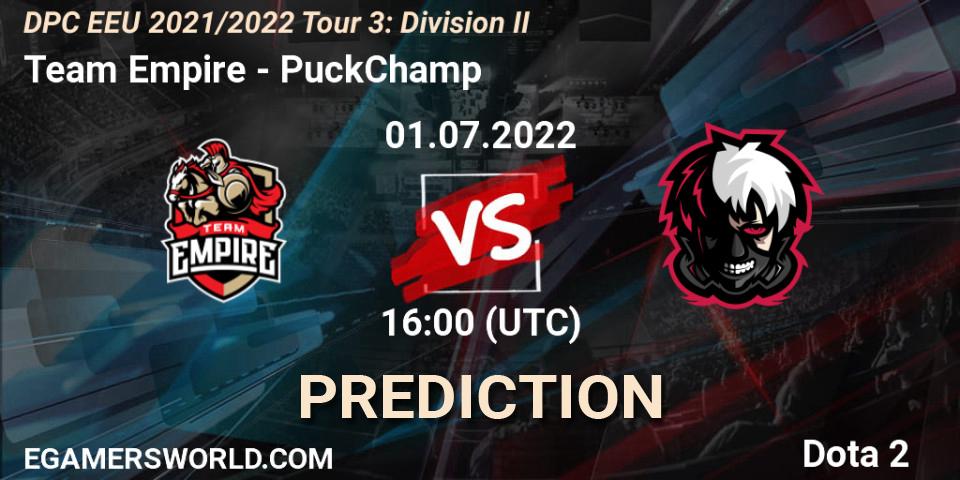 Team Empire - PuckChamp: прогноз. 01.07.22, Dota 2, DPC EEU 2021/2022 Tour 3: Division II
