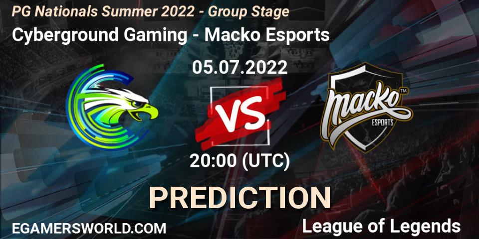 Cyberground Gaming - Macko Esports: прогноз. 05.07.2022 at 20:00, LoL, PG Nationals Summer 2022 - Group Stage