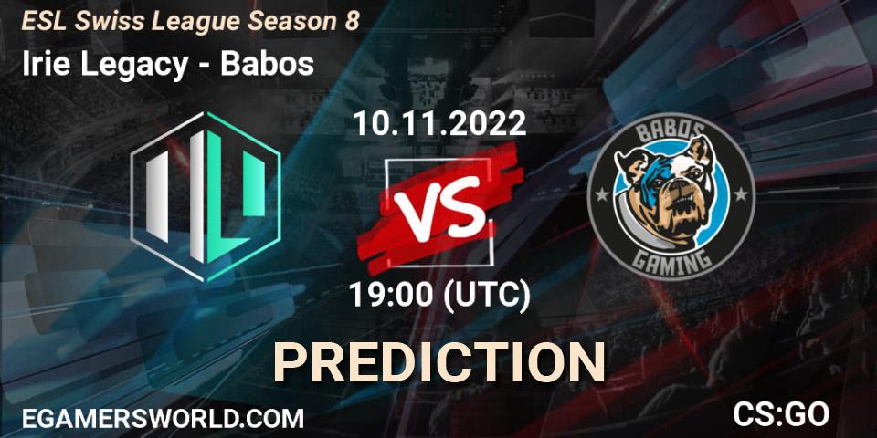 Irie Legacy - Babos: прогноз. 10.11.2022 at 19:00, Counter-Strike (CS2), ESL Swiss League Season 8