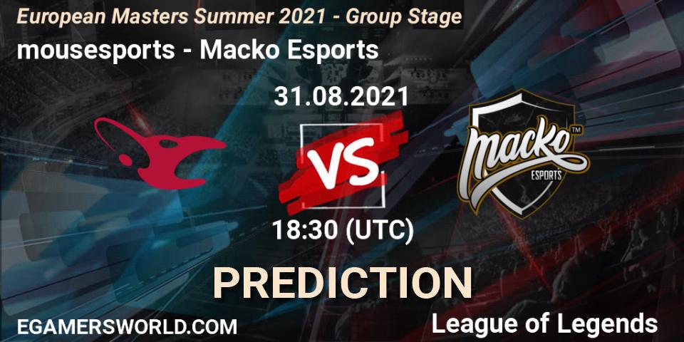 mousesports - Macko Esports: прогноз. 31.08.2021 at 18:30, LoL, European Masters Summer 2021 - Group Stage