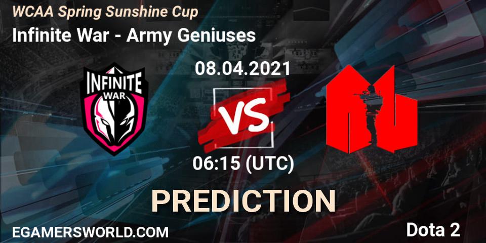 Infinite War - Army Geniuses: прогноз. 08.04.2021 at 06:04, Dota 2, WCAA Spring Sunshine Cup