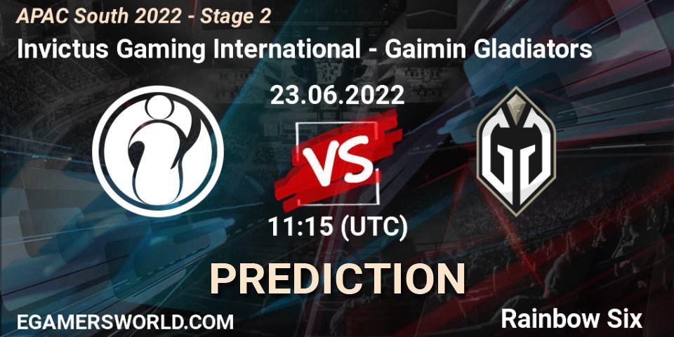 Invictus Gaming International - Gaimin Gladiators: прогноз. 23.06.2022 at 11:15, Rainbow Six, APAC South 2022 - Stage 2