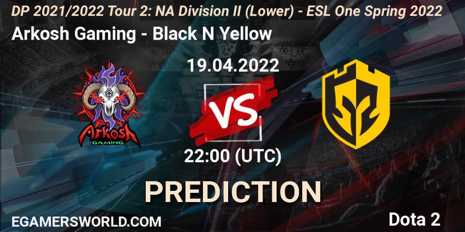 Arkosh Gaming - Black N Yellow: прогноз. 19.04.2022 at 21:57, Dota 2, DP 2021/2022 Tour 2: NA Division II (Lower) - ESL One Spring 2022