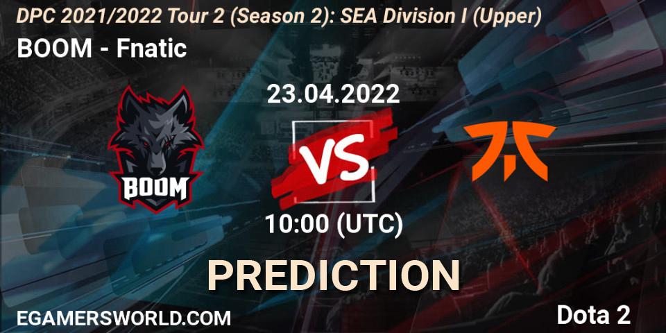 BOOM - Fnatic: прогноз. 23.04.2022 at 10:08, Dota 2, DPC 2021/2022 Tour 2 (Season 2): SEA Division I (Upper)