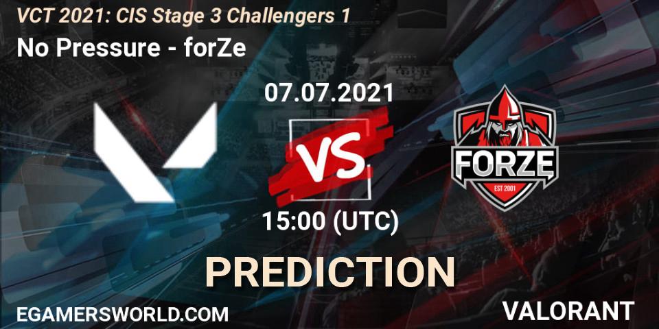 No Pressure - forZe: прогноз. 07.07.2021 at 15:00, VALORANT, VCT 2021: CIS Stage 3 Challengers 1