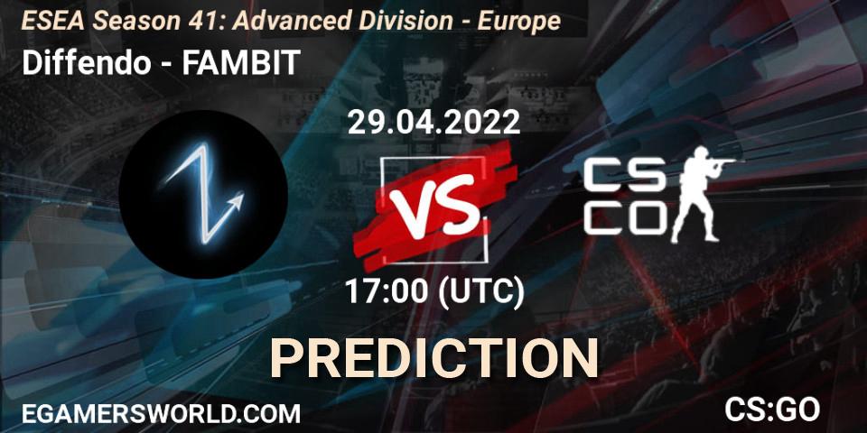 Diffendo - FAMBIT: прогноз. 29.04.2022 at 17:00, Counter-Strike (CS2), ESEA Season 41: Advanced Division - Europe
