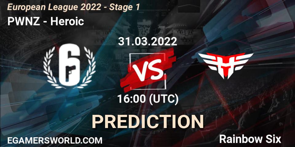 PWNZ - Heroic: прогноз. 31.03.2022 at 16:00, Rainbow Six, European League 2022 - Stage 1