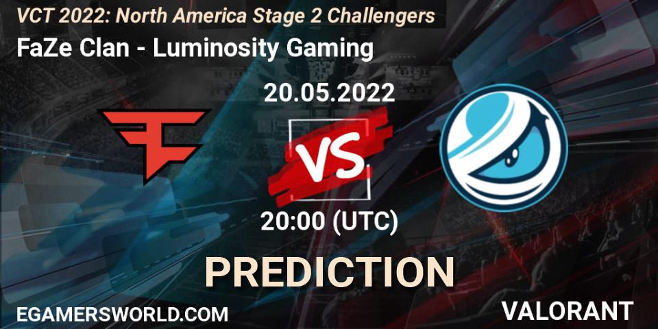 FaZe Clan - Luminosity Gaming: прогноз. 20.05.2022 at 20:10, VALORANT, VCT 2022: North America Stage 2 Challengers