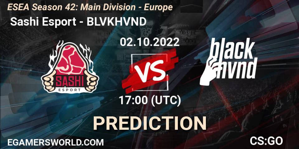  Sashi Esport - BLVKHVND: прогноз. 02.10.2022 at 17:00, Counter-Strike (CS2), ESEA Season 42: Main Division - Europe