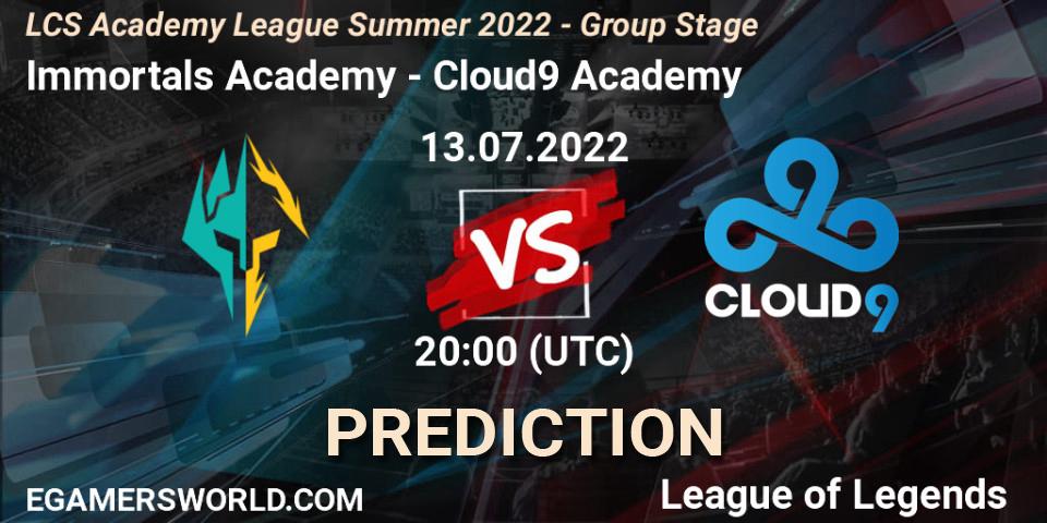 Immortals Academy - Cloud9 Academy: прогноз. 13.07.2022 at 20:00, LoL, LCS Academy League Summer 2022 - Group Stage