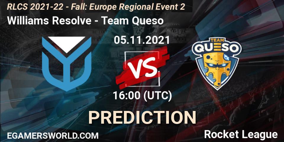 Williams Resolve - Team Queso: прогноз. 05.11.2021 at 16:00, Rocket League, RLCS 2021-22 - Fall: Europe Regional Event 2