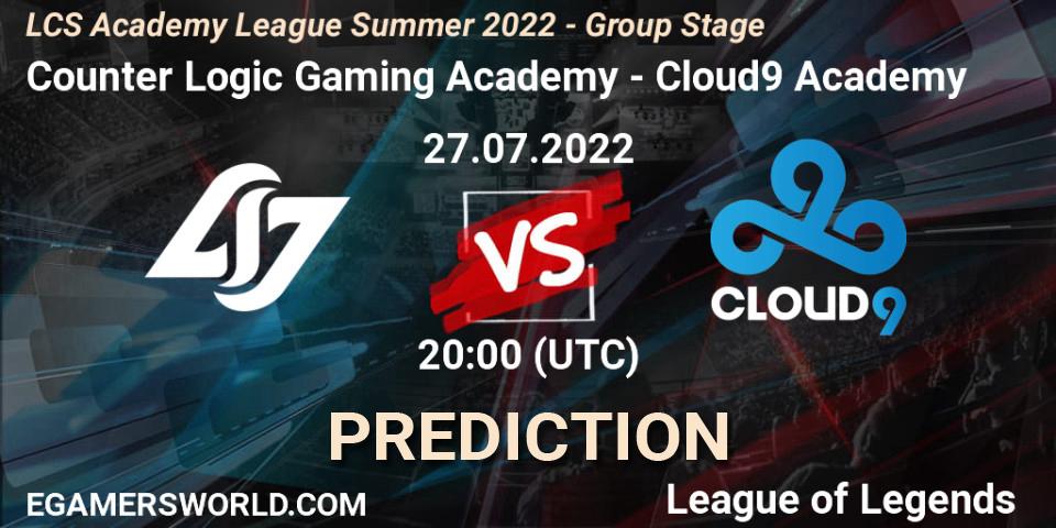 Counter Logic Gaming Academy - Cloud9 Academy: прогноз. 27.07.2022 at 20:00, LoL, LCS Academy League Summer 2022 - Group Stage