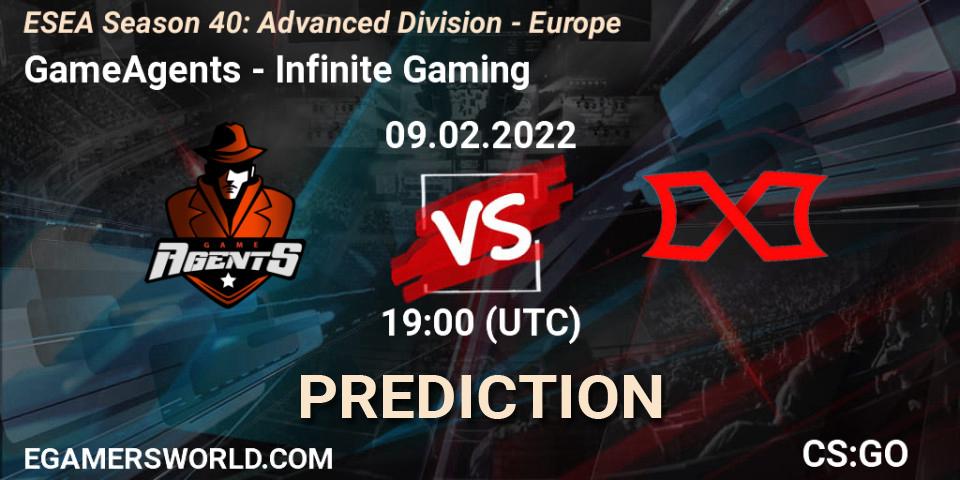 GameAgents - Infinite Gaming: прогноз. 09.02.2022 at 19:00, Counter-Strike (CS2), ESEA Season 40: Advanced Division - Europe