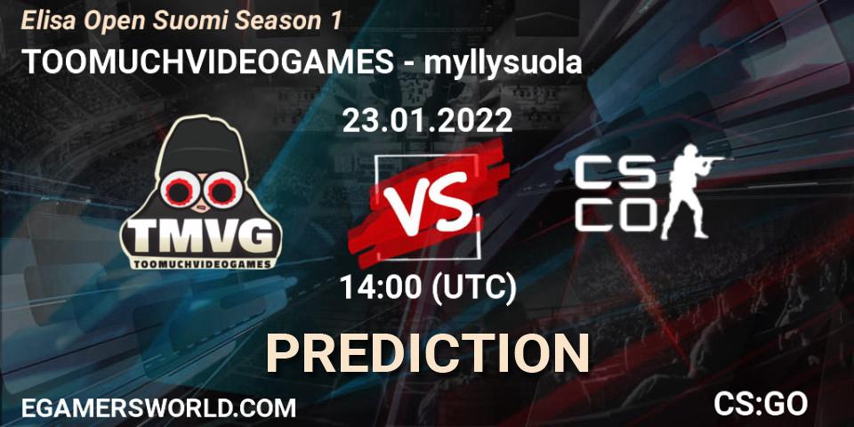TOOMUCHVIDEOGAMES - myllysuola: прогноз. 23.01.2022 at 14:00, Counter-Strike (CS2), Elisa Open Suomi Season 1