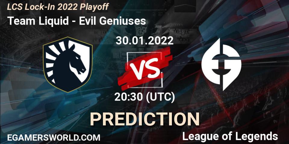 Team Liquid - Evil Geniuses: прогноз. 30.01.2022 at 20:30, LoL, LCS Lock-In 2022 Playoff