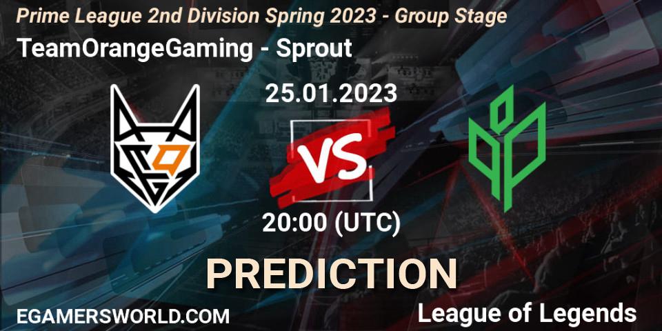 TeamOrangeGaming - Sprout: прогноз. 25.01.2023 at 20:00, LoL, Prime League 2nd Division Spring 2023 - Group Stage
