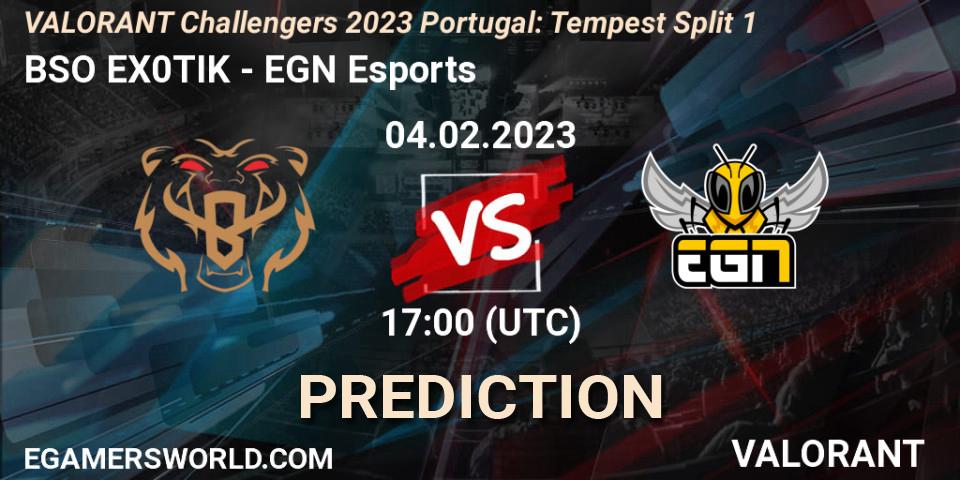 BSO EX0TIK - EGN Esports: прогноз. 04.02.23, VALORANT, VALORANT Challengers 2023 Portugal: Tempest Split 1