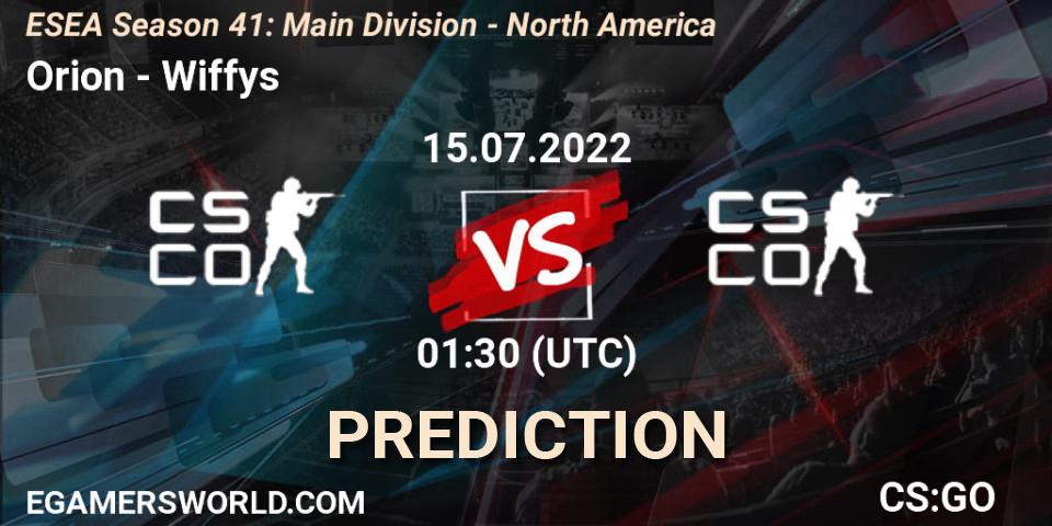 Orion - Wiffys: прогноз. 15.07.2022 at 01:30, Counter-Strike (CS2), ESEA Season 41: Main Division - North America