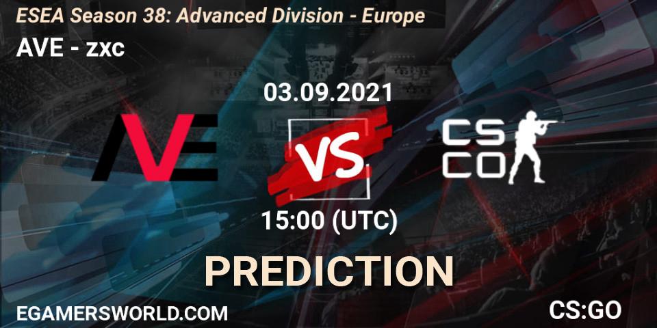 AVE - zxc: прогноз. 03.09.2021 at 15:00, Counter-Strike (CS2), ESEA Season 38: Advanced Division - Europe