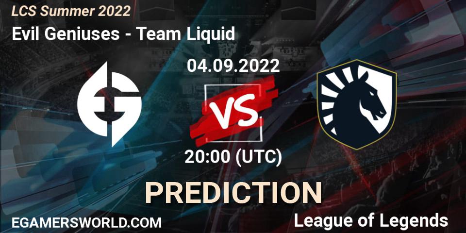 Evil Geniuses - Team Liquid: прогноз. 04.09.2022 at 20:00, LoL, LCS Summer 2022