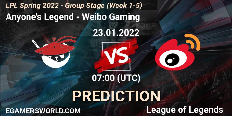 Anyone's Legend - Weibo Gaming: прогноз. 23.01.2022 at 07:00, LoL, LPL Spring 2022 - Group Stage (Week 1-5)