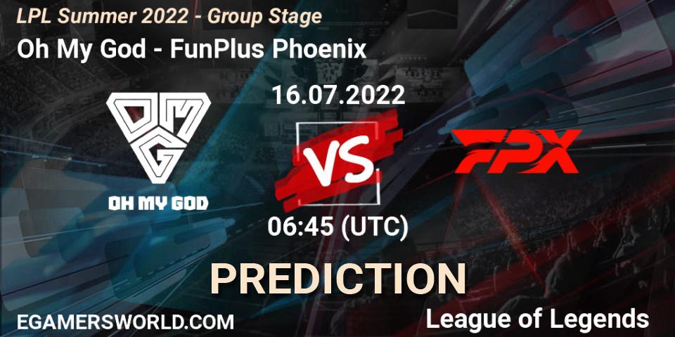 Oh My God - FunPlus Phoenix: прогноз. 17.07.2022 at 07:00, LoL, LPL Summer 2022 - Group Stage