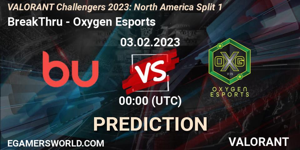 BreakThru - Oxygen Esports: прогноз. 03.02.23, VALORANT, VALORANT Challengers 2023: North America Split 1