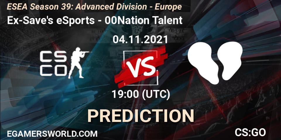 Ex-Save's eSports - 00Nation Talent: прогноз. 04.11.2021 at 19:00, Counter-Strike (CS2), ESEA Season 39: Advanced Division - Europe