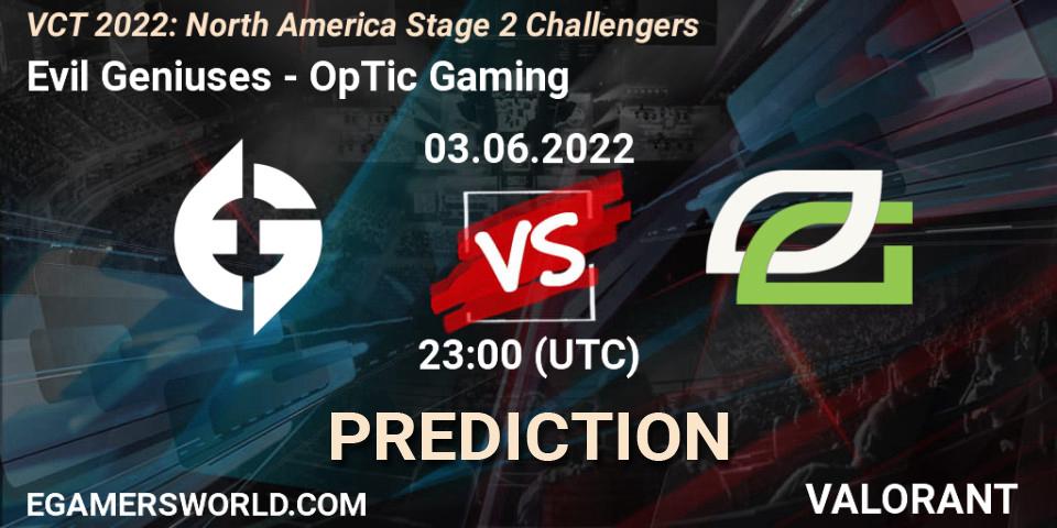 Evil Geniuses - OpTic Gaming: прогноз. 04.06.2022 at 00:00, VALORANT, VCT 2022: North America Stage 2 Challengers