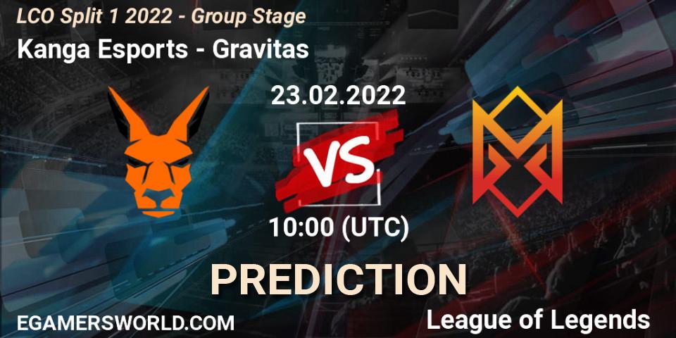 Kanga Esports - Gravitas: прогноз. 23.02.2022 at 10:30, LoL, LCO Split 1 2022 - Group Stage 
