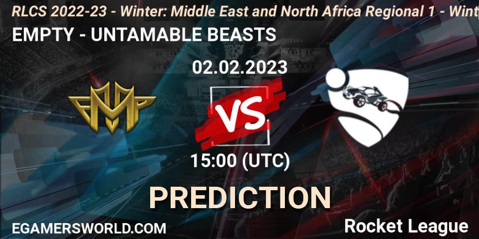 EMPTY - UNTAMABLE BEASTS: прогноз. 02.02.2023 at 15:00, Rocket League, RLCS 2022-23 - Winter: Middle East and North Africa Regional 1 - Winter Open