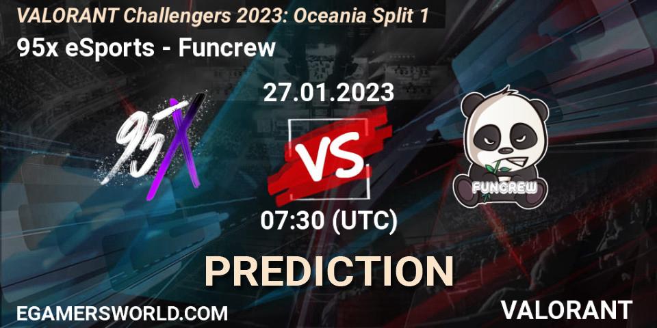 95x eSports - Funcrew: прогноз. 27.01.2023 at 07:30, VALORANT, VALORANT Challengers 2023: Oceania Split 1