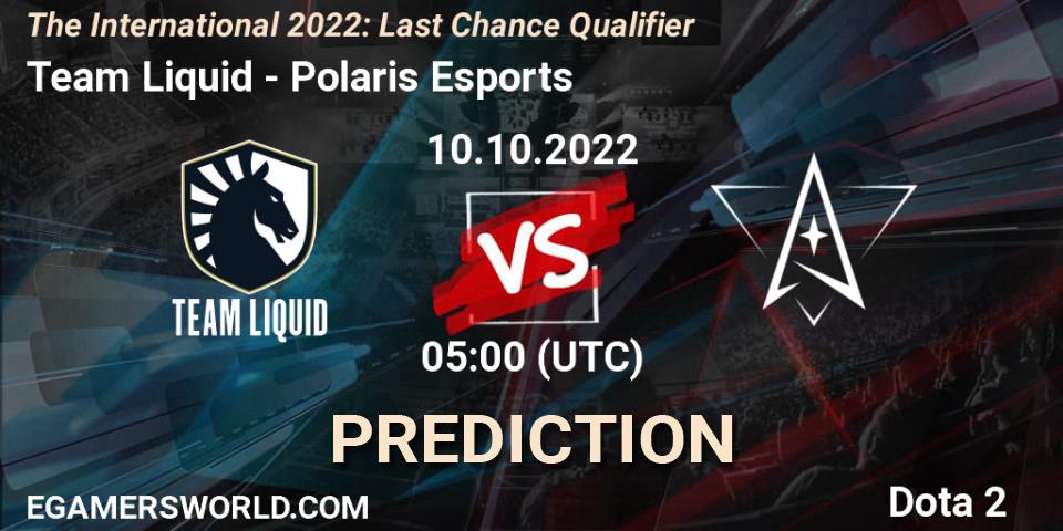 Team Liquid - Polaris Esports: прогноз. 10.10.2022 at 05:37, Dota 2, The International 2022: Last Chance Qualifier