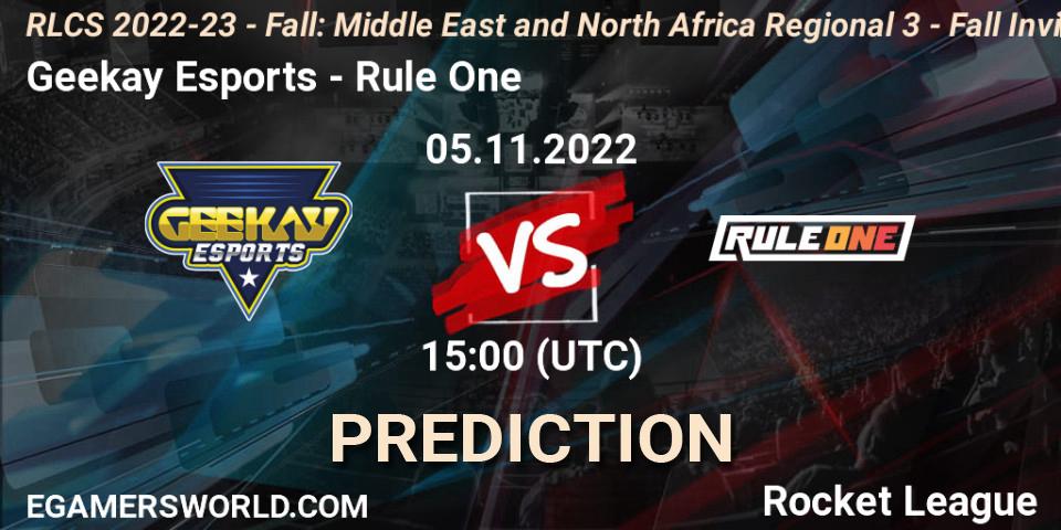 Geekay Esports - Rule One: прогноз. 05.11.2022 at 15:00, Rocket League, RLCS 2022-23 - Fall: Middle East and North Africa Regional 3 - Fall Invitational