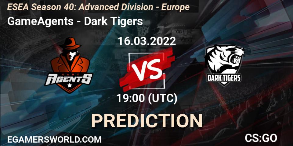 GameAgents - Dark Tigers: прогноз. 16.03.2022 at 19:00, Counter-Strike (CS2), ESEA Season 40: Advanced Division - Europe
