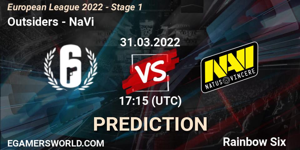 Outsiders - NaVi: прогноз. 31.03.2022 at 17:15, Rainbow Six, European League 2022 - Stage 1